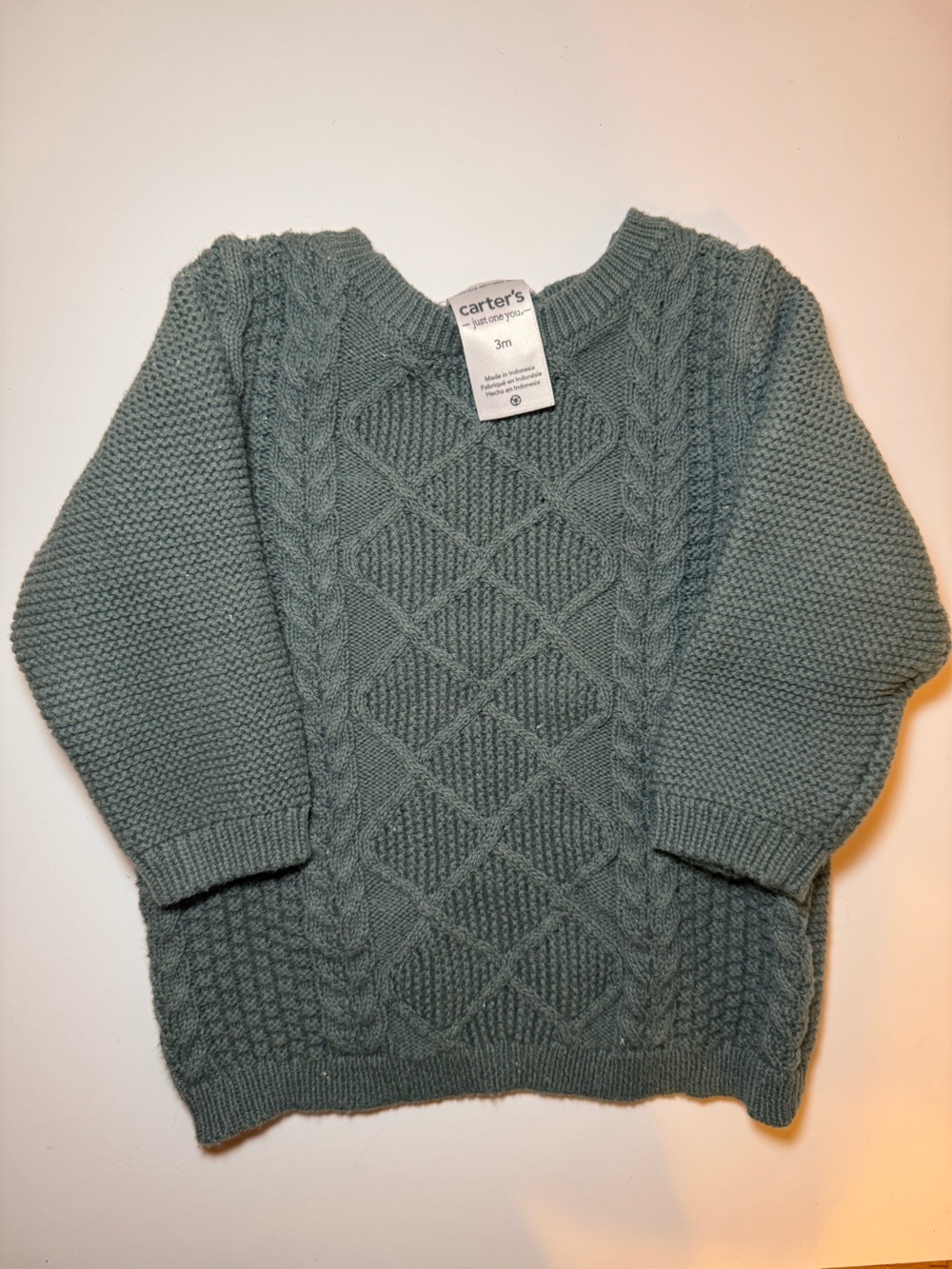 Carter's Slate Green Cable Knit Crewneck Sweater - Picture 4 of 6